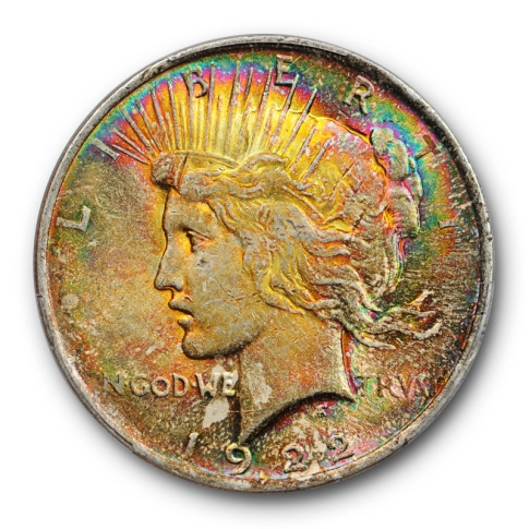 1922 $1 Peace Dollar PCGS AU 58 CAC Approved Monster Toned Colorful Beauty !