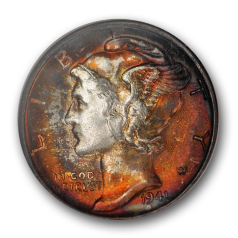 1941 Monster Toned Mercury Dime ANACS MS 66 FSB Deep Orange Tone Pretty