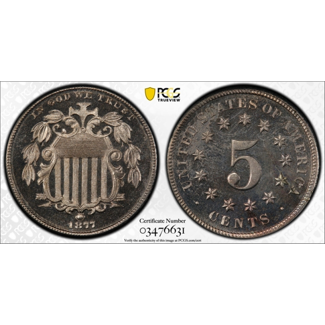 1877 5C Shield Nickel PCGS PR 64 CAM Proof Cameo Key Date Tough Coin ! 