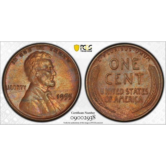 1955 Double Die Obverse Lincoln Cent PCGS AU 53 1955/1955 DDO Toned Nice ! 