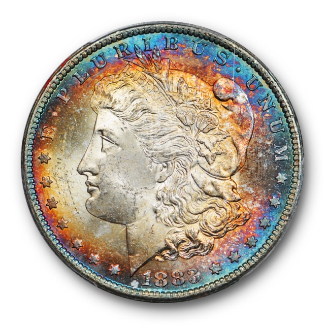 1883 CC $1 Morgan Dollar PCGS MS 64 Rainbow Monster Toned Beauty Stunning