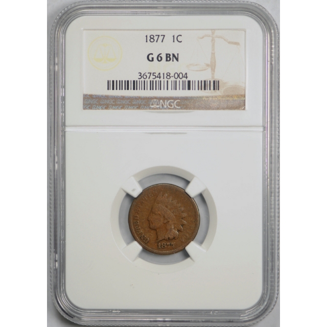 1877 1c Indian Head Cent NGC G 6 Good to Very Good Key Date Looks Better 