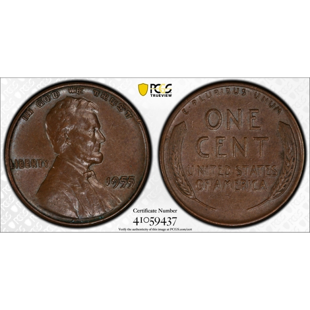 1955 Double Die Obverse Lincoln Cent PCGS AU 55 1955/1955 CAC Approved ! 