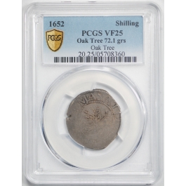 1652 Shilling Oak Tree Colonial Massachusetts Silver Coin PCGS VF 25 ...